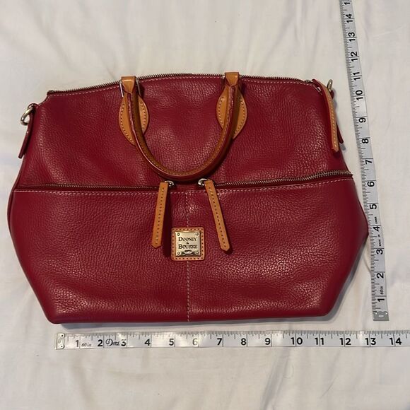 Dooney & Bourke Redish Leather Satchel with Tan Straps and Zipper Pulls EUC - Picture 1 of 17